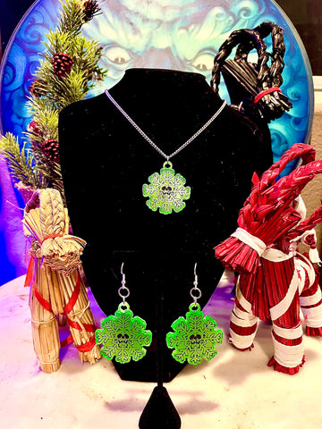 Neon Green Snowflake Jewelry Set