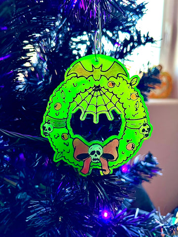 Neon Green Bat Wreath Ornament